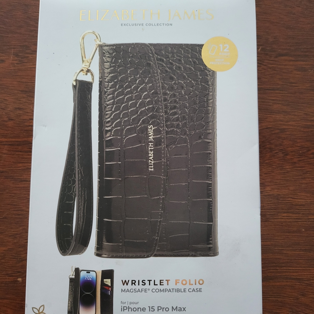 Elizabeth and James Black Wristlet Folio for iPhone 15 Pro Max